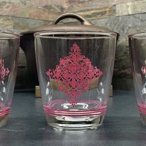 Hazel-Atlas Vintage Pink Lace Lattice Sour Cream Glasses ¼ pt./ 4 oz. USA Lot 3